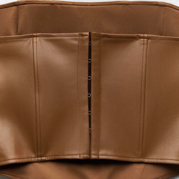 Zara Brown Faux Leather Vegan Strapless Tube Bustier Corset Crop Top Size S - Picture 6 of 8
